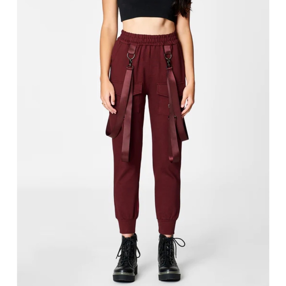 Carmar GOTH Harness Cargo Pants Joggers Red Berry Suspenders
